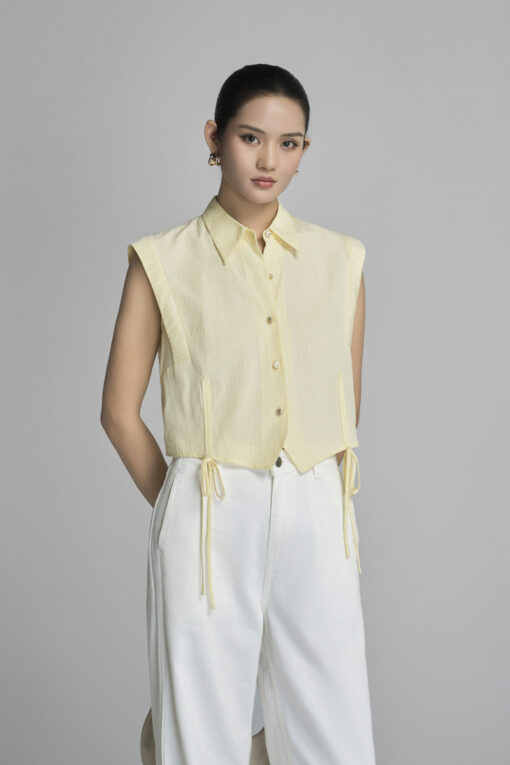 Sơ mi SN croptop V, gấu kẹp dây