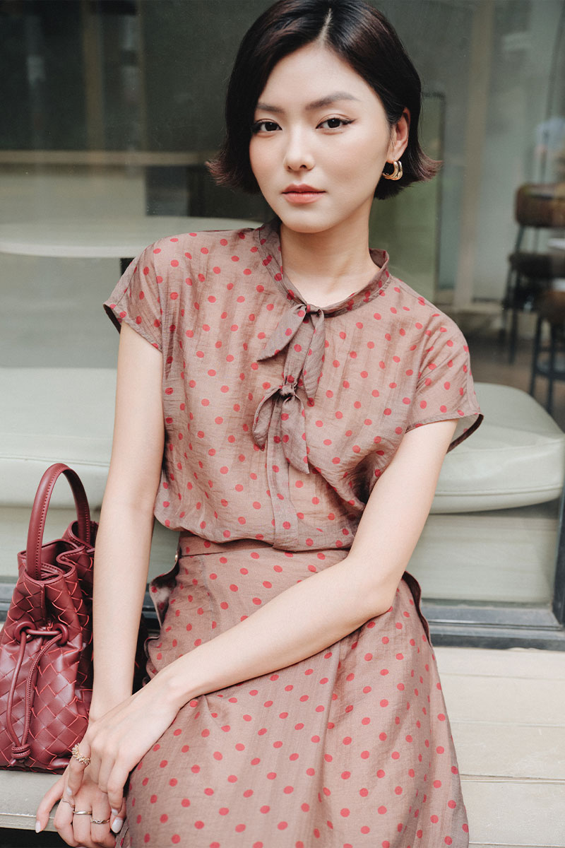 Sơ mi CT xếp giả nẹp đính nơ Sơ mi CT xếp giả nẹp đính nơ