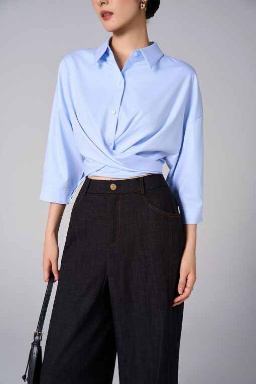 Sơ mi LT croptop gấu vặn xoắn