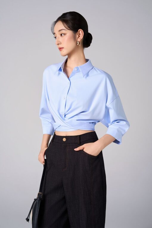 Sơ mi LT croptop gấu vặn xoắn