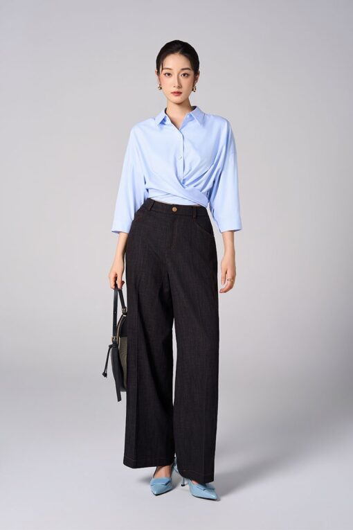 Sơ mi LT croptop gấu vặn xoắn