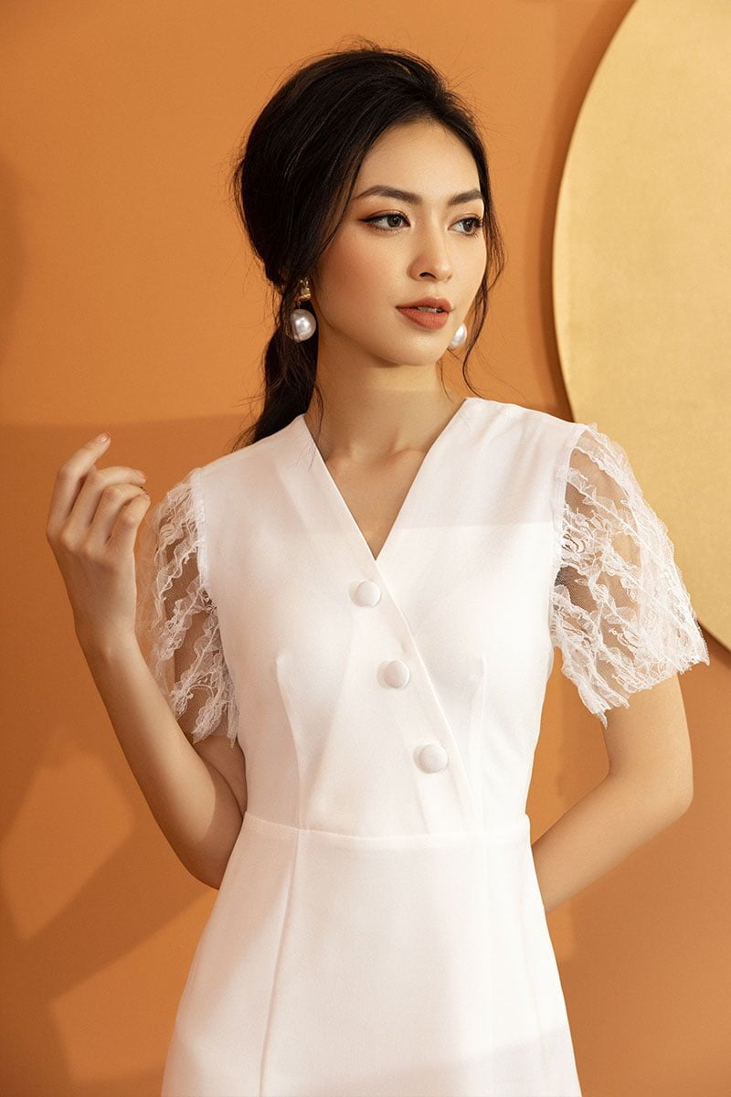Đầm xòe CT CA đắp ngực phối lưới trắng 2