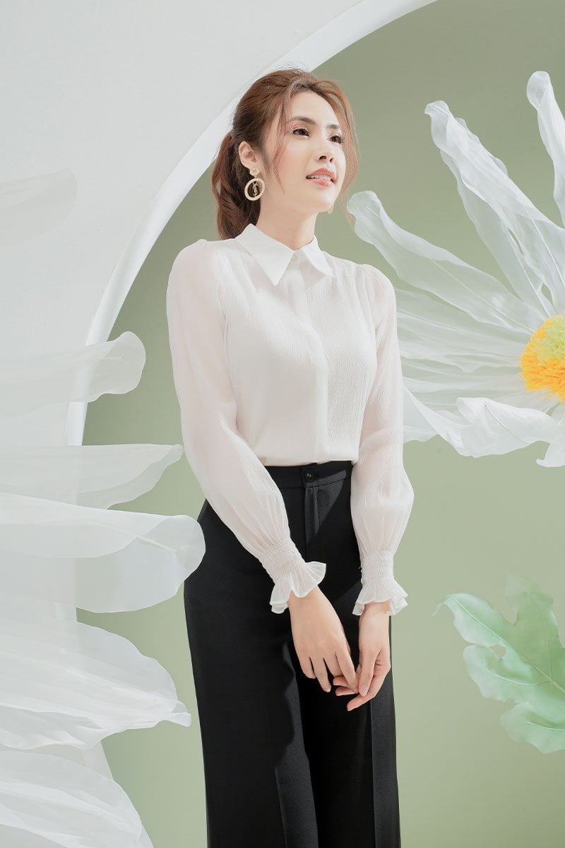 Sơ mi DT chần chun , nẹp giấu cúc