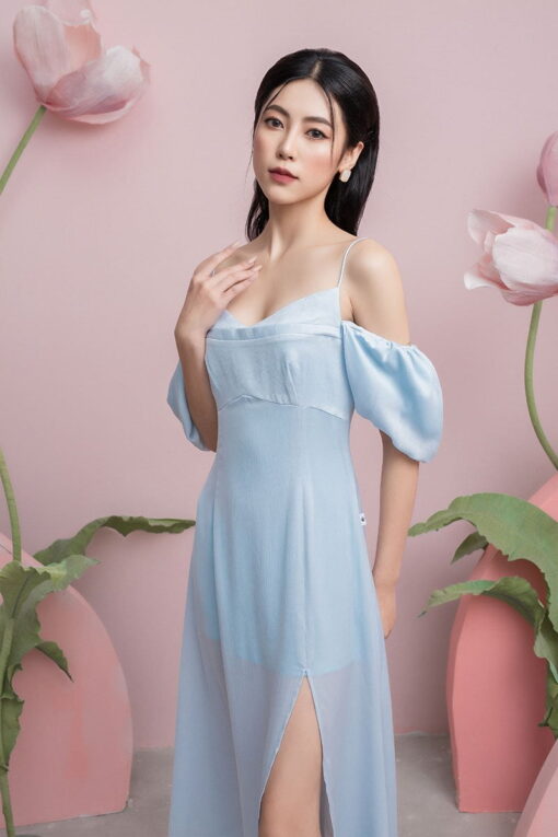 Đầm maxi CT dài xẻ đùi chun vai