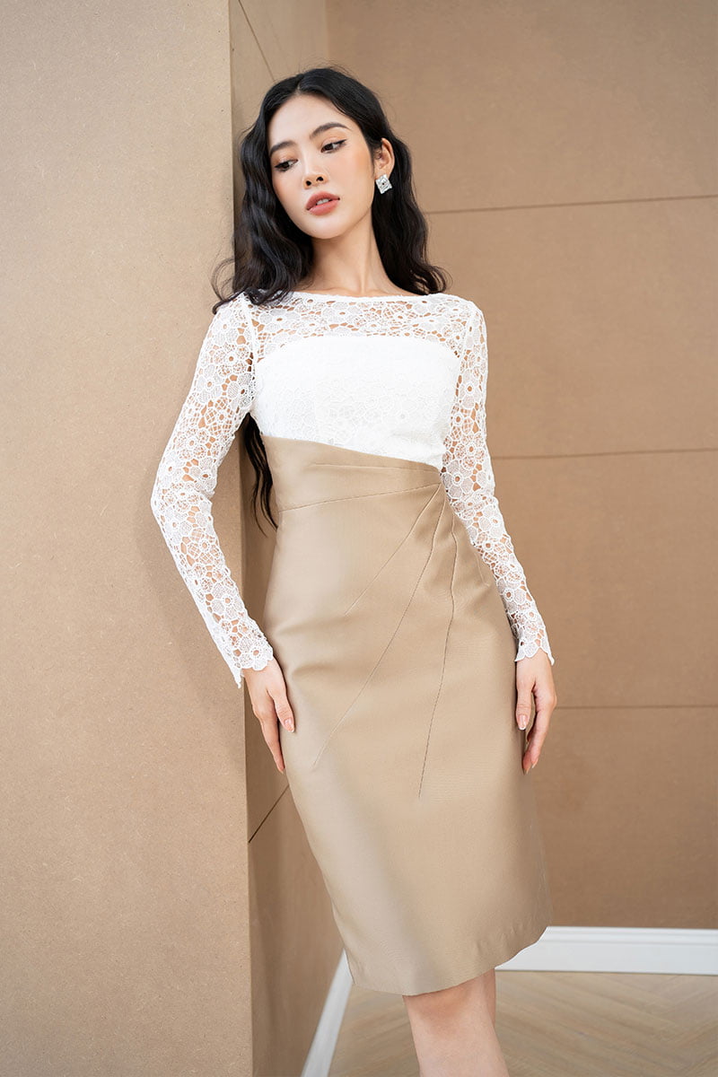 Cho thuê váy trắng ren chân váy tulip delicate – Hizu Dress Up