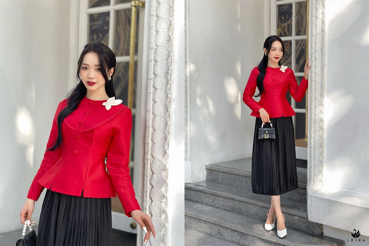 Áo kiểu peplum cài nơ