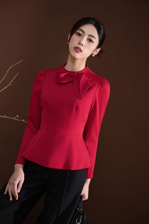 Áo kiểu peplum nơ cổ