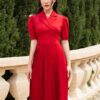 Đầm cổ vest dập ly lệch tà