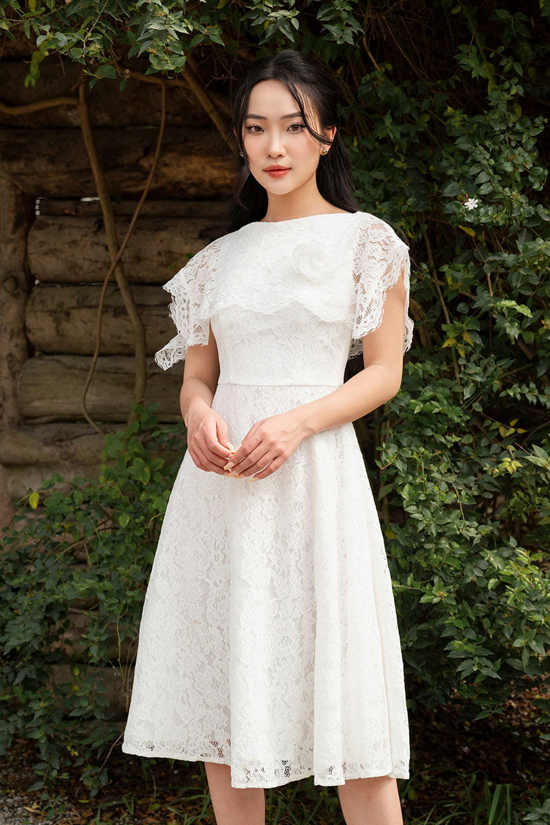 Đầm ren bi nữ cổ yếm màu trắng - Nhập Sỉ Online