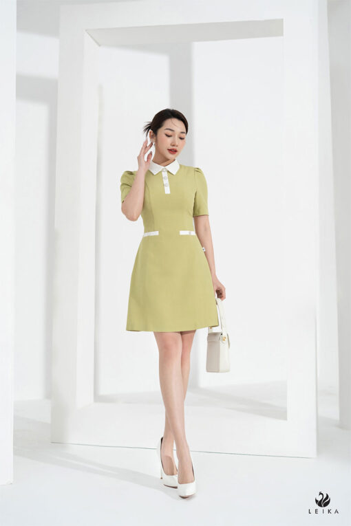 Đầm Nữ Dáng Suông NK Fashion Cổ Sơ Mi Kèm Đai Rời Túi Vuông, Chất Thô
