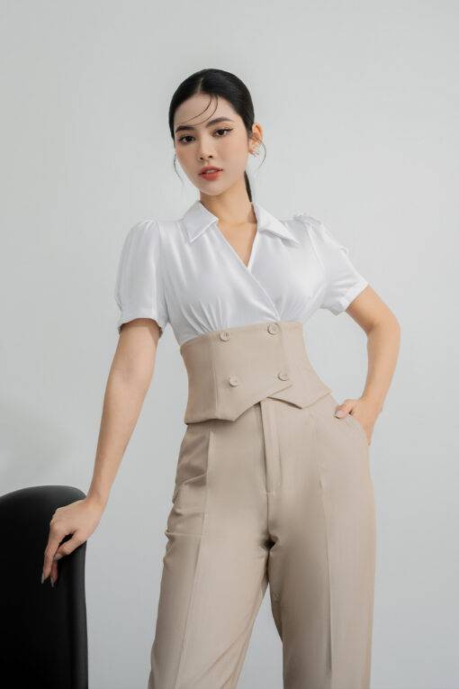Áo sơ mi cổ chéo can ngực