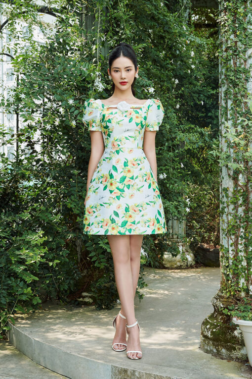 Đầm 2 dây bèo ngực hoa in