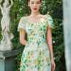 Đầm xoè xếp ly ngực tay cánh tiên