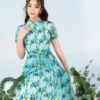 Đầm xoè đai nơ eo hoa in