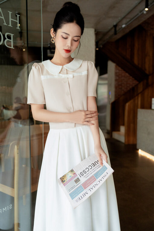 Áo kiểu cổ phối nơ ngang ngực