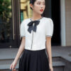 Áo kiểu croptop nơ cổ đè dây