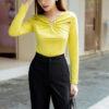 Áo thun DT nhún khoen ngực đan dây