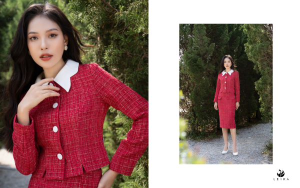 Bộ váy dạ tweed hồng SIÊU CẤP Áo 2050k áo khoác tự họa* bộ đồ màu hồ – lien  fashion