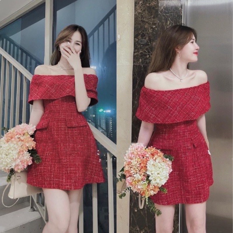 Set đầm váy dạ tweed tiểu thư SASAMI hàng thiết kế sang trọng màu đỏ trắng  gồm áo chân váy áo khoác dài tay H032 | Shopee Việt Nam