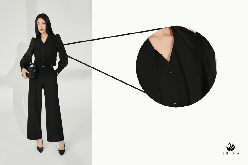 Áo kiểu croptop DT cổ vest rơi Áo kiểu croptop DT cổ vest rơi