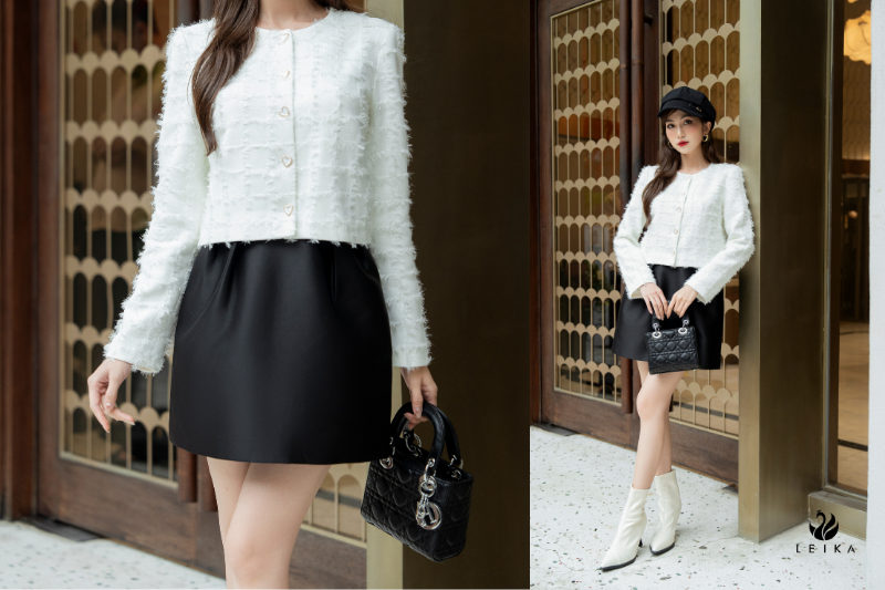 Chân váy A chuông xếp ly trước