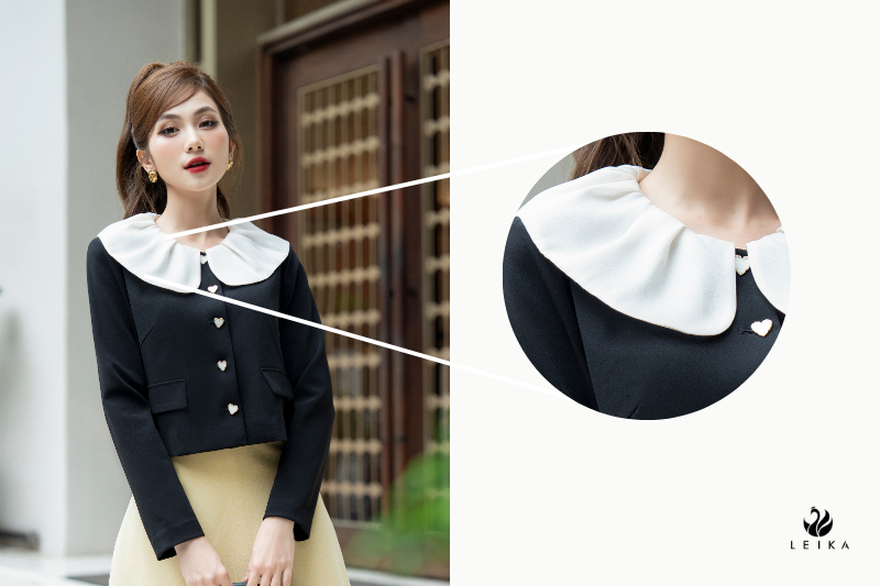 Áo kiểu croptop phối nơ xếp ly