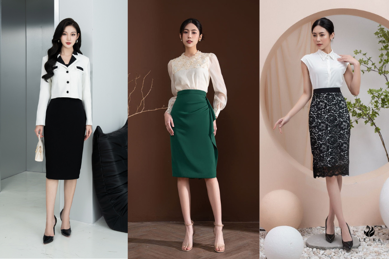 Cách phối đồ cùng chân váy công sở - Việt Phong
