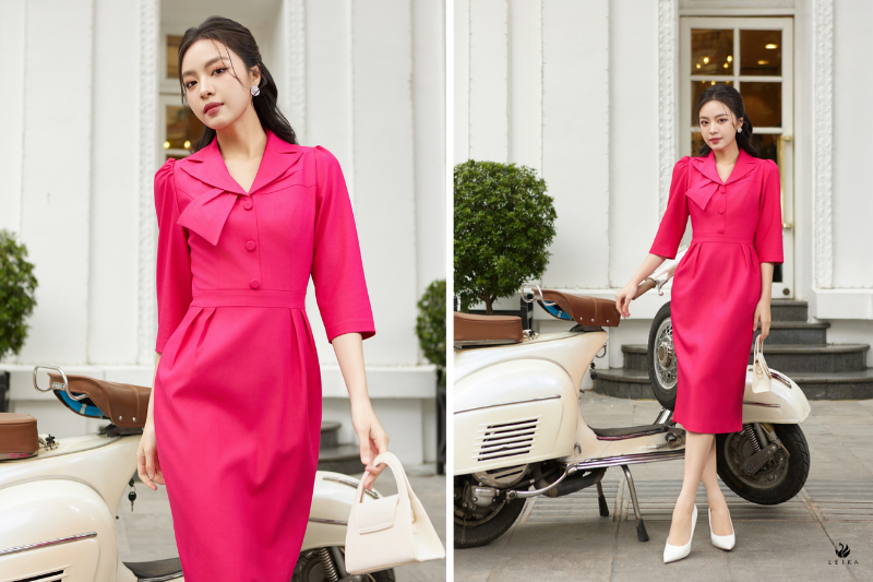 Đầm ôm cổ vest kẹp nơ