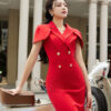Đầm ôm cổ vest tay cape liền