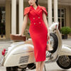 Đầm ôm cổ vest tay cape liền