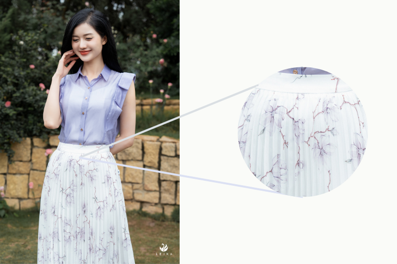 Chân váy dập ly hoạ tiết