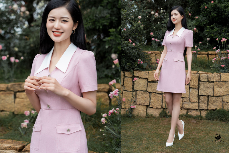 Đầm A CT phối cổ túi ốp