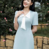 Đầm A cổ bẻ V phối màu