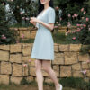 Đầm A cổ bẻ V phối màu