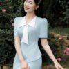 Đầm A cổ bẻ V phối màu