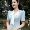 Đầm A cổ bẻ V phối màu