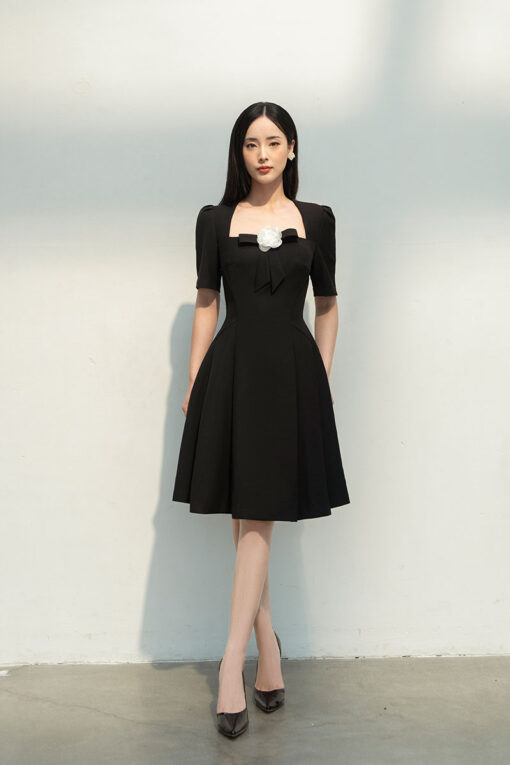 Váy đen dáng xòe cổ trắng phong cách tiểu thư - tay bồng sang trọng kèm ảnh  thật (Hàng order) | Shopee Việt Nam