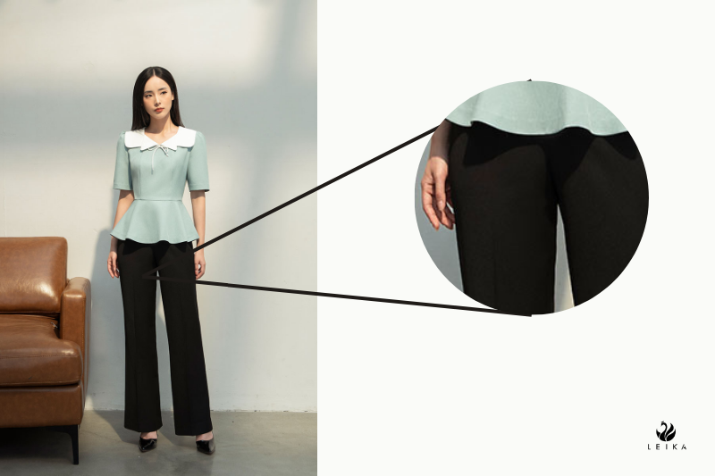 Quần loe cạp can trang trí