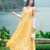 Đầm maxi cổ yếm nhún thân