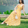 Đầm maxi cổ yếm nhún thân