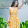 Đầm maxi cổ yếm nhún thân
