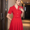 Đầm xoè chiết ly đính nơ eo