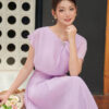Đầm xoè chiết eo tay lệch