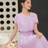 Đầm xoè chiết eo tay lệch