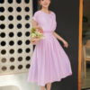 Đầm xoè chiết eo tay lệch
