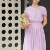 Đầm xoè chiết eo tay lệch