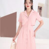 Đầm A chun eo sau cổ vest
