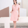 Đầm A chun eo sau cổ vest
