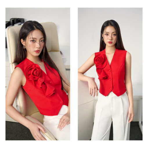 Áo gile đính hoa ngực