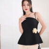 Áo kiểu 2 dây peplum eo cài hoa